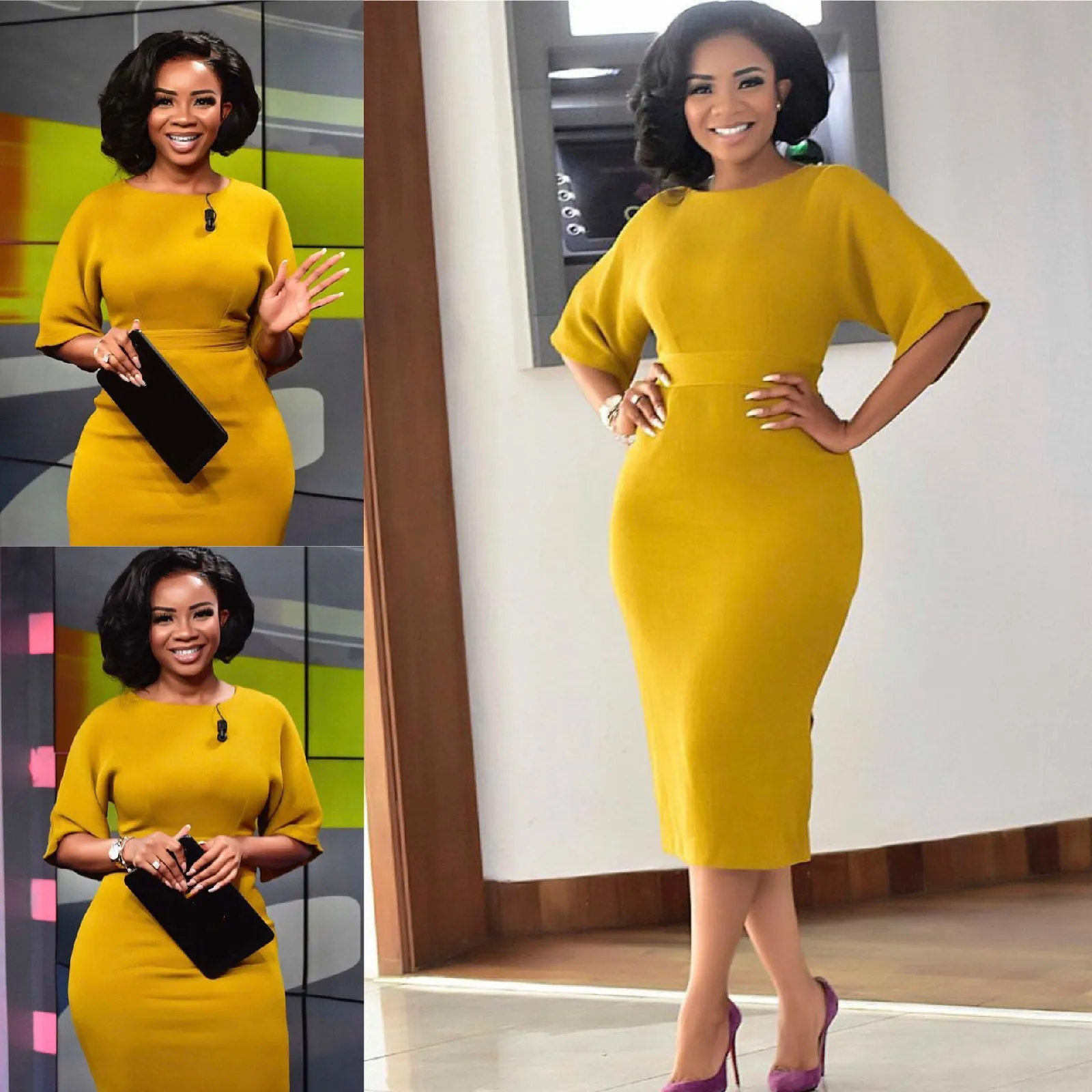 Yellow Women Dresses Bodycon Slim 