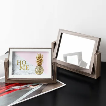 

6 / 7 inch Rotate wood photo frames set Front picture frame and back mirror Creative Painting Frame Nordic home decoration