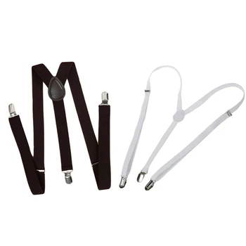 

Unisex Clip on Suspender Elastic Y-Shape Back Formal Adjustable Braces, Coffee & Adult Adjustable Metal Clamp Elastic Suspenders