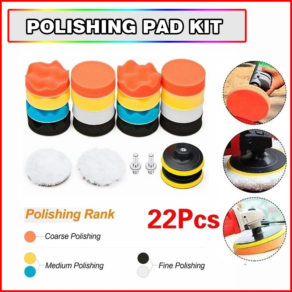 

22 Pcs 3 Inch Buffing Waxing Polishing Sponge Pad Kit For Car Cleaning Tools Accessories Compound-Polishing-Auto Drill Adapter