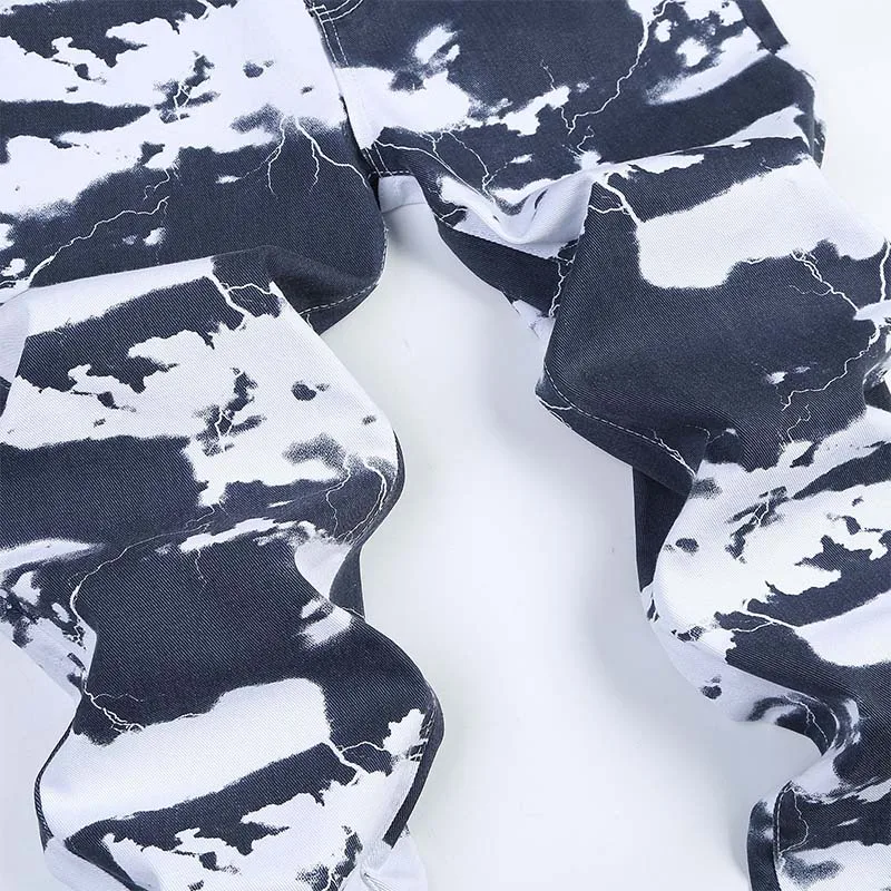 2021 Fashion Men Printed Jeans Lucky Cloud Lightning Pattern Straight Leg High Quality Jean Teen Streetwear Hip Hop Denim Pants