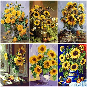 

AZQSD Painting By Numbers Paint Sunflower Garden DIY Canvas Picture Hand Painted Oil Painting Flowers Home Decoration K468