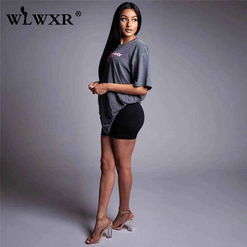 WLWXR уличная футболка с буквенным принтом негабаритных размеров женская футболка летняя длинная футболка Harajuku женская футболка сексуальная Женская свободная футболка