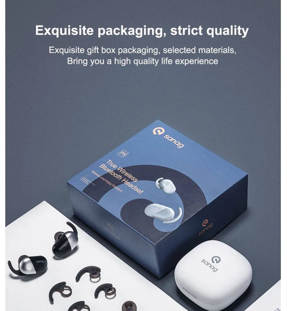 Sanag P5 Bluetooth 5.0 TWS Earbuds Binaural Call Fingertips Control Siri Google Assistant 500mAh Charging Case IP5 with Mic - Rose Gold