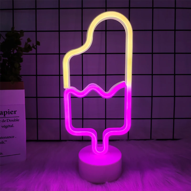 LED Neon ice Cream Shape Night Light Christmas Party Wedding Cecoration Home Gifts USB or Battery Operated Rainbow Lamp | Освещение