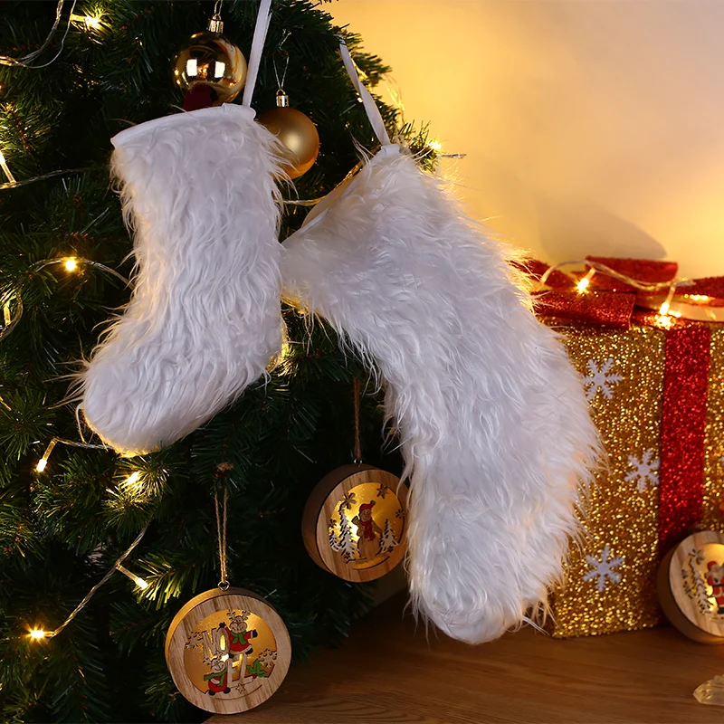 Fireplace Christmas Tree Wall Hanging Stocking Candy Bag Xmas Stock White Plush Ornaments Home Decor Wedding Market | Дом и сад