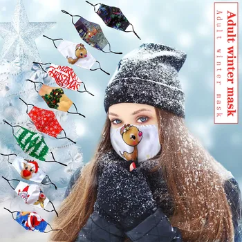 

1pc Christmas Adult Face Mask With 1pc Carbon Filter Cartoon Print Mascarillas Breathable Earloop Mondkapjes Mouth Caps Mondmask