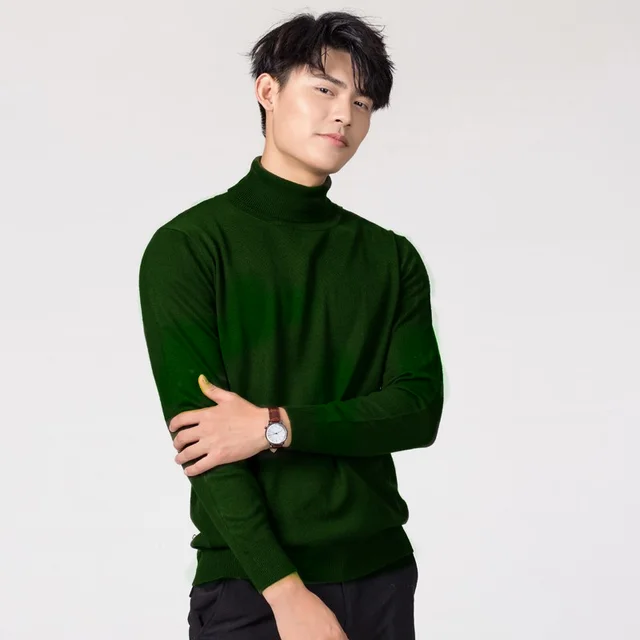 Cashmere and Cotton Blend Turtleneck Men's Pullover 2021 Autumn and Winter Soft and Warm Bottoming Pullover Knitted Sweater 3