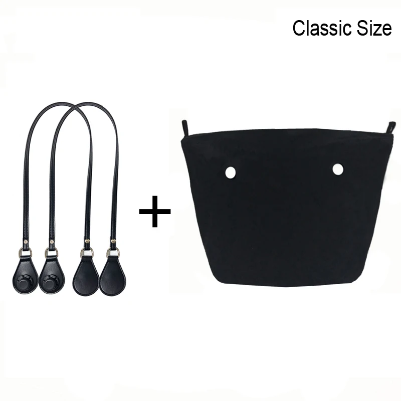 1set 85cm Long Microfiber Leather Handles with Canvas Floral Insert Inner Pocket for Classic Mini Obag O Bag Women Handbag 