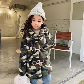 

Children Faux Fur Coat Baby Imitation Lamb Fur Warm Hooded Outerwear Horn buckle Design Overcoat Modis Kids Clothes Jacket Y2226