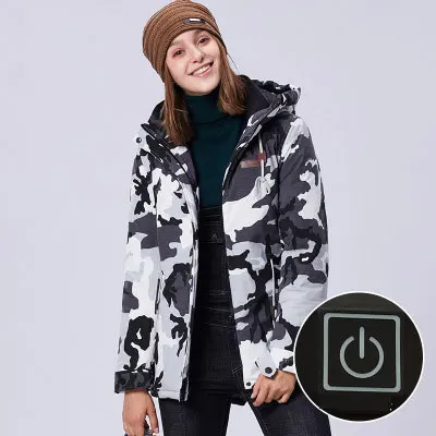 women Camouflage SAENSHING куртка с подогревом для мужчин зимние женские куртки толстый USB Электрический Открытый водонепроницаемый походный Кемпинг Треккинг альпинизм - Цвет: women Camouflage