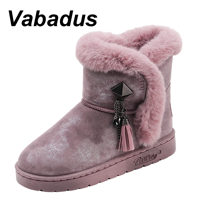 

Vabadus Tassel Winter Ankle Boots Warm Fur Winter Women Boots Flock Metal Slip On Flats Comfortable Fashion Shoes Woman yx508