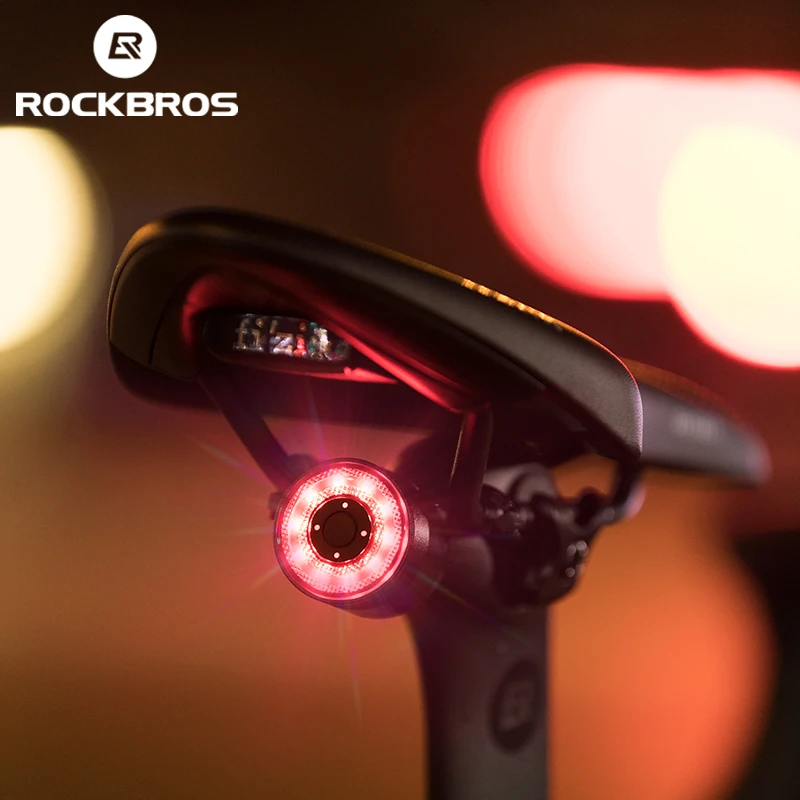 ROCKBROS Smart Waring Bike Tail Light USB Charge LED Rear Light Double Bracket 