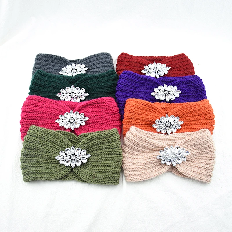 

Fashion Crystal Knitted Cross Knot Headband for Women Autumn Winter Hairbands Elastic Turban headwrap Girls Hair Accessories