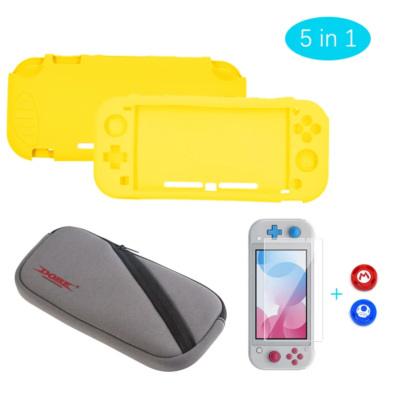 Yellow Комплект аксессуаров для nintendo Switch Lite и экрана из закаленного стекла, силиконовый защитный чехол, с мягким футляром для хранения - Цвет: Yellow