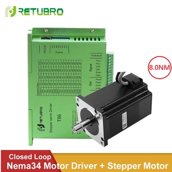 

RETUBRO Closed Loop Stepper Servo Motor and Driver Kit T86+86A8EC Nema 34 8NM 14mm Shaft 136mm Length 100V DC 18V AC Voltage