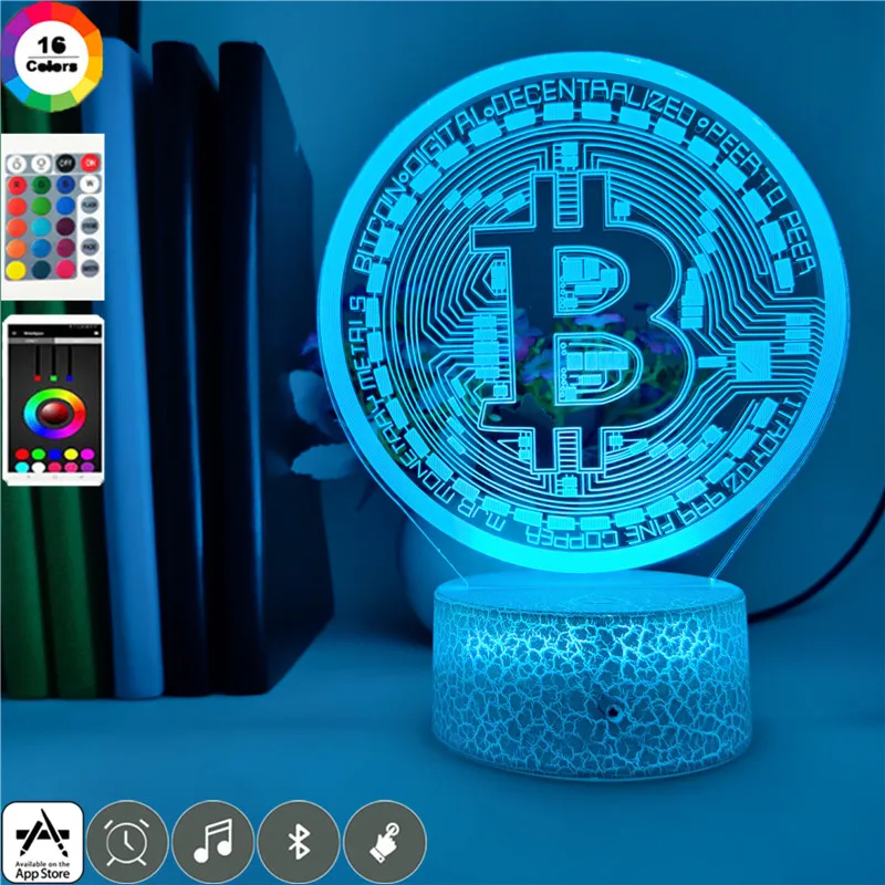 Bluetooth динамик 7 цветов фигурка биткоина 3d светодиодный ночсветильник для друзей