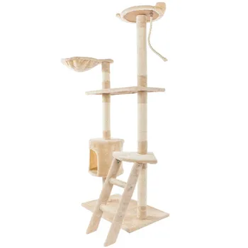 

Cat Tree Toy Condo Cat Climbing Tree Multilayer With Hammock Cat House Cat Jumping Toy with Ladder Scratching Wood Climbing Tree