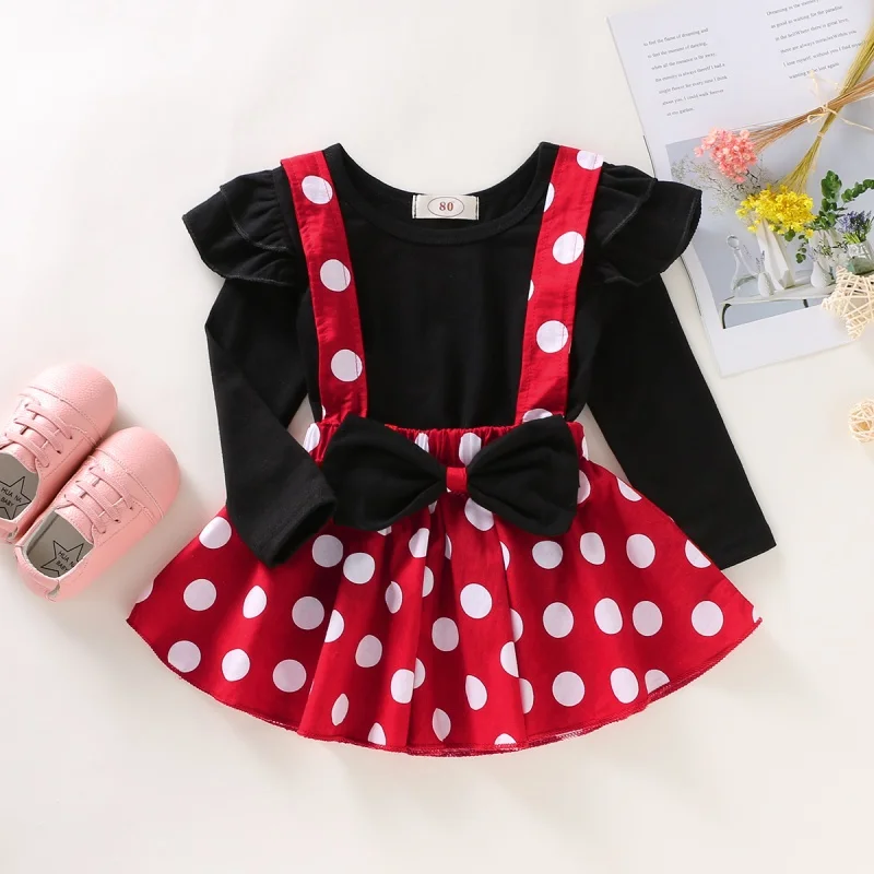 

Autumn Baby Girl Clothes Sets Wave Point Girls Casual Tops Suspender Skirt Kit Kids Two-piece Outfit Cute Set
