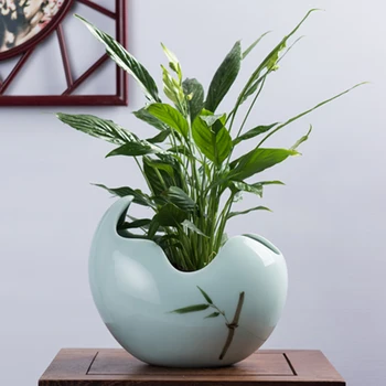 

xin miao Hydroponic Non-Porous Pot Ceramic Large European Creative Personality Simple Crescent Pot tong qian cao Lotus Basin