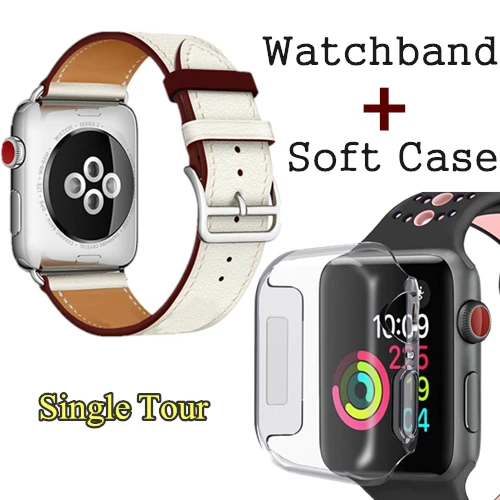 Herm логотип на застежке Свифт кожаный двойной один тур часы ремешок для Apple Watch серии 5 4 3 44 мм 40 мм браслет для iWatch - Цвет ремешка: White Red