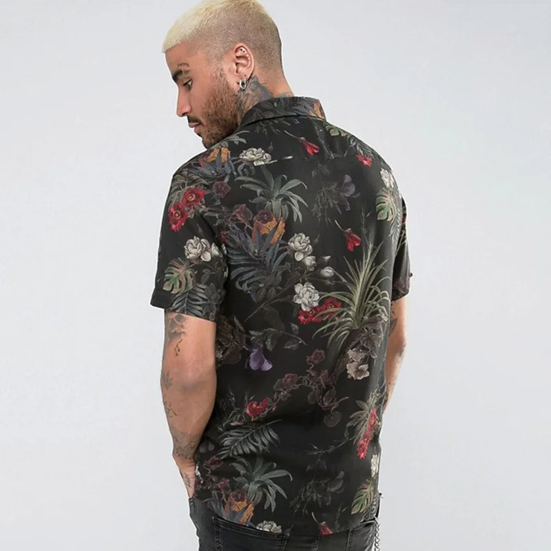 2020 новый летний Стиль Модные уличные рубашки мужские с цветочным принтом Рубашки