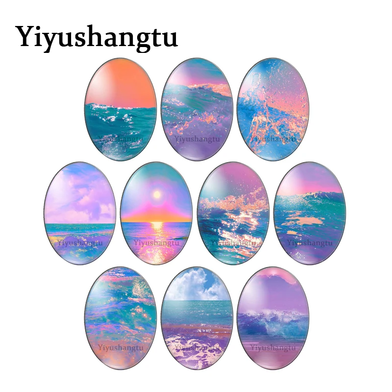 

Sunset seascape autiful Natural Landscape 13x18mm/18x25mm/30x40mm Oval photo glass cabochon flat back Making findings