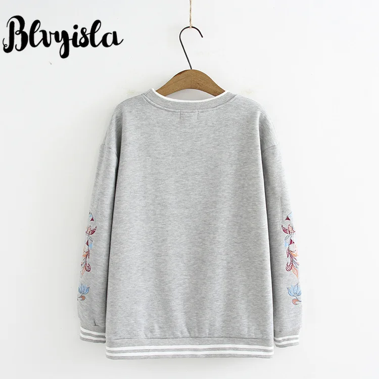 Blvyisla 4XL флисовые теплые свитшоты для молодых женщин свободные размеры толстовки вышивка круглый вырез пуловер Топы