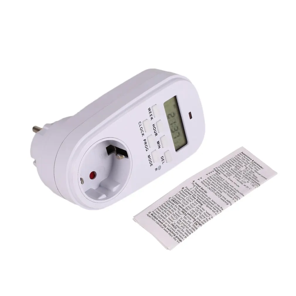 Blanco Mini LCD digital 230V 16A Interruptor temporizador Conector de enchufe Tiempo de cuenta regresiva Ahorro de energ/ía Controlador electr/ónico programable
