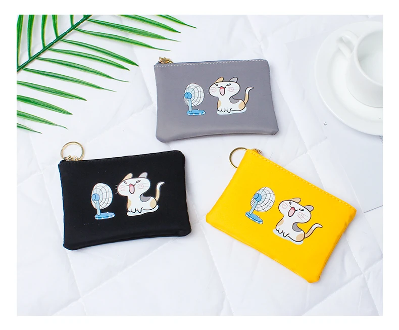 Детские кошельки для девочек, держатель для монет, Kawaii, животные, кошка, вентилятор, женские Мини кошельки для мелочи, сумка для денег, Детская сумочка на молнии, подарок
