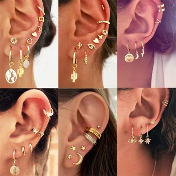

Vintage Bohemian Gold Earrings For Women New Mixed Map Cactus Moon Heart Earring Set 2020 Fashion Statement Jewelry Gifts
