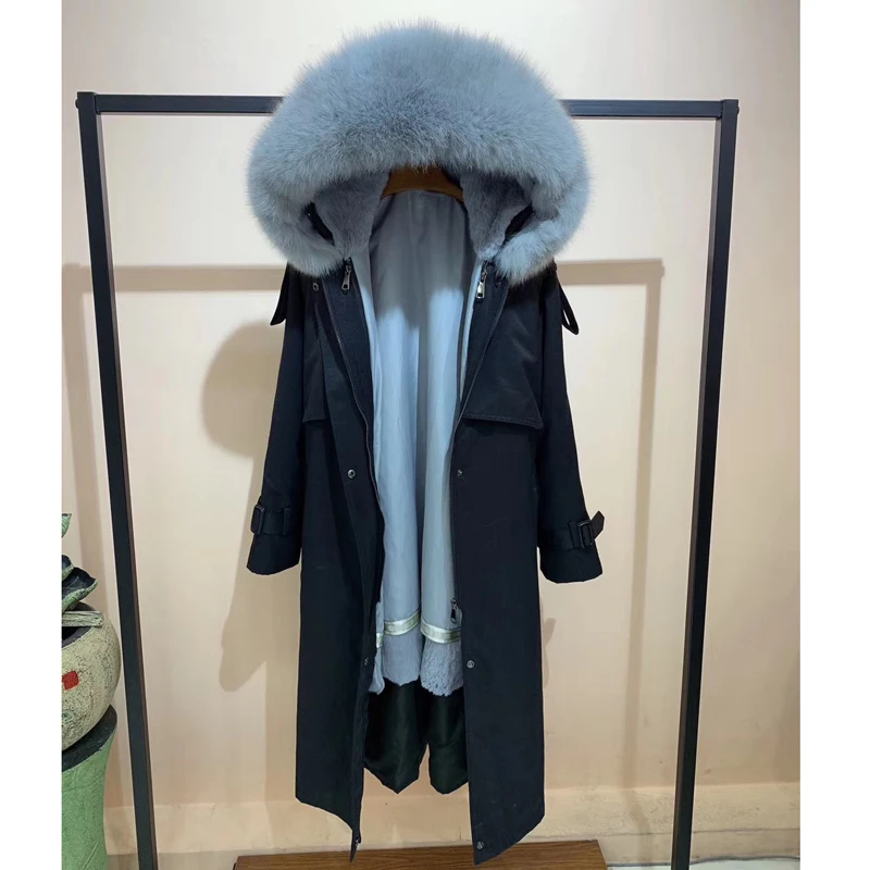 

Fandy Lokar Fox Fur Collar Parkas Women Fashion Rex Rabbit Fur Liner Coats Women Elegant Long Cotton Jackets Female Ladies IX