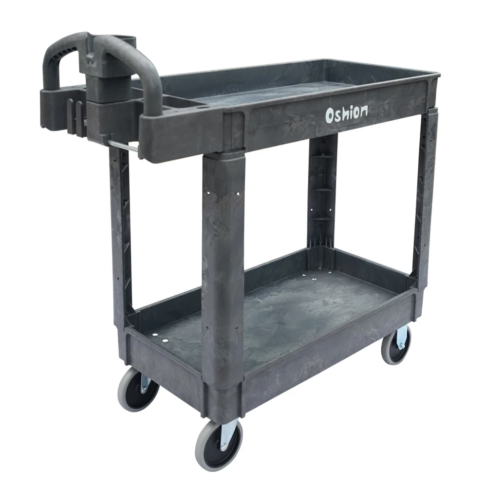 Commercial Products 2-Tier Utility Service Cart Small Lipped Shelves Ergonomic H 