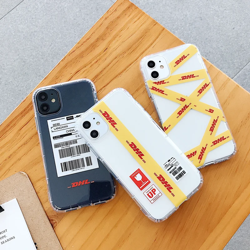 DHL экспресс этикетка чехол для 11 iPhone 11Pro X XS MAX штрих код полоса желтый мягкий