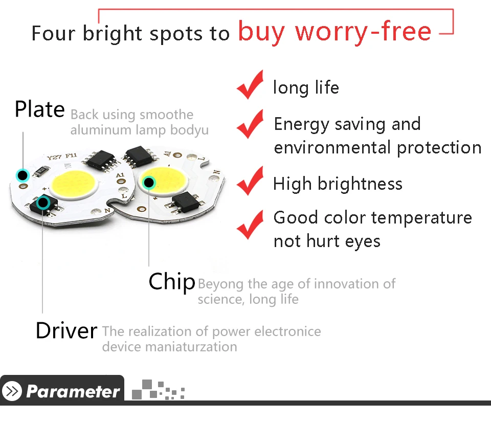 COB светодиодный ламповый чип 220V Smart IC, без необходимости драйвера, светодиодный ламповый прожектор, светильник для точечного освещения 3W 5W 7W 10W 12W Diy, светильник ing, светильник