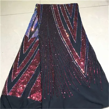 

2019 new fashion sequins lace fabric 5 yards gradient color sequins tulle lace fabric African net lace for pary dresses