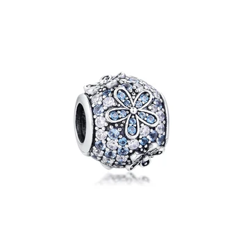 

CKK Fits Pandora Bracelet Teal Pavé Daisy Flower Charm For Jewelry Making Silver 925 Original Bead