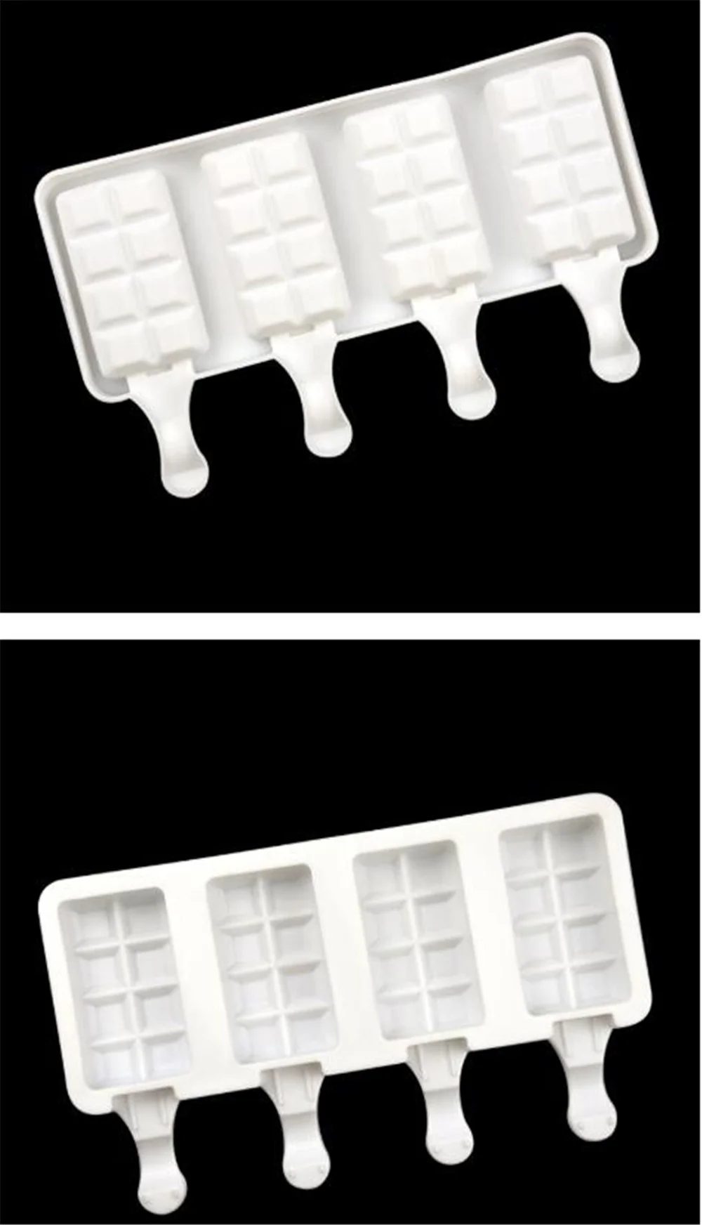 

Hot 100pcs/lot Silicone Ice Cream Molds 4 Cell Ice Cube Tray Food Safe Popsicle Maker DIY Homemade Freezer Ice Lolly Mould