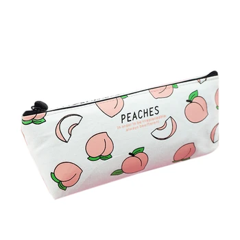 

New Canvas Fruit Peach Pencil Case School Pencil Cases For Girl Stationery Canvas Pencil Bag School Supplies