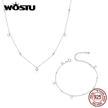 

WOSTU 925 Sterling Silver Choker Necklace and Heart Chain Bracelet Jewelry Sets for Women Wedding Statement Jewelry ZHS213