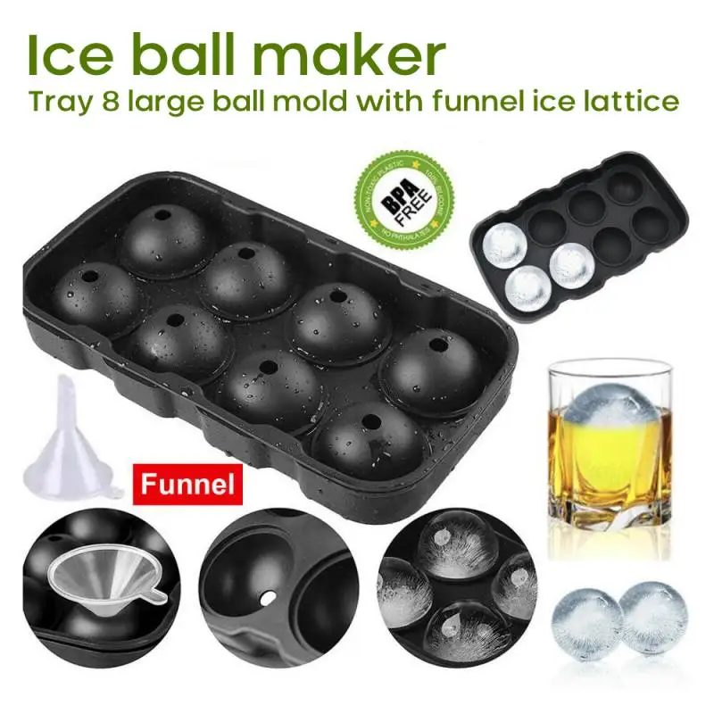 Round Ice Balls Maker Tray 8 Large Sphere Molds Bar Cube Whiskey Cocktails USA 