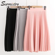 Женская юбка миди SURMIITRO, розовые и черные цвета плиссированные юбки с высокой талией в корейском стиле для женщин весна осень