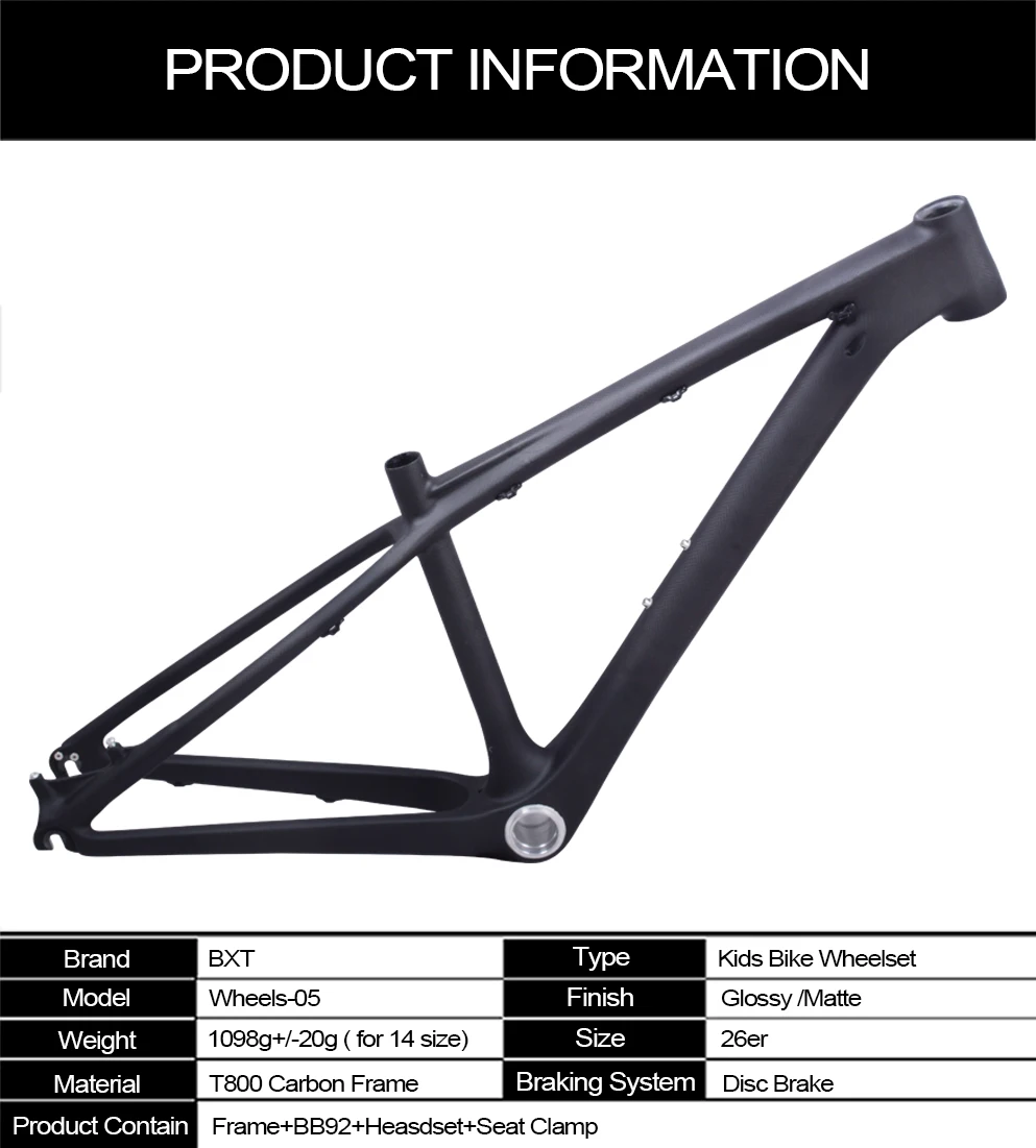 Clearance 2019 BXT 26er MTB frame 16/14inch 3K matte/glossy ultra light children bicycle frame 26 carbon kids frame + headset+clamp+BB92 10