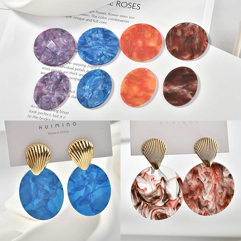 

6pcs Advanced star-feeling sand ink painting effect round acrylic acetate tablet diy earrings jewelry accessories