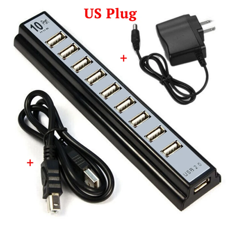 US Plug Asunflower usb-хаб 10 портов USB 2,0 для MacBook хаб разделители USB для huawei P20 Pro USB Настольная ступица несколько аксессуаров ПК адаптер - Цвет: US Plug