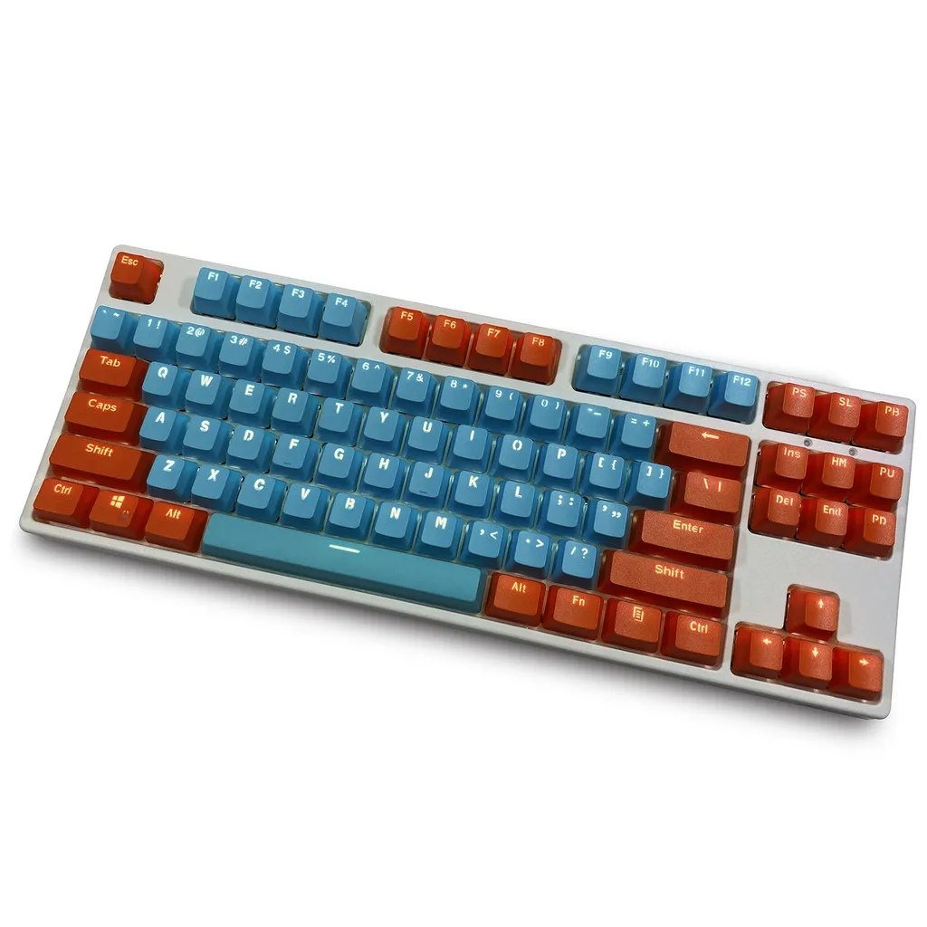 

Orange blue Keycaps, 87 key PBT Keys Keycaps Mechanical Keyboard Keycaps Double Backlit Word Transparent Color Gaming keycaps fo
