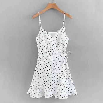 

Free ShippingSummer Dress Women 2020 Sexy Dress Ladies High Waist Dot Printing Mini Dresses Vestidos Back Lacing Straps
