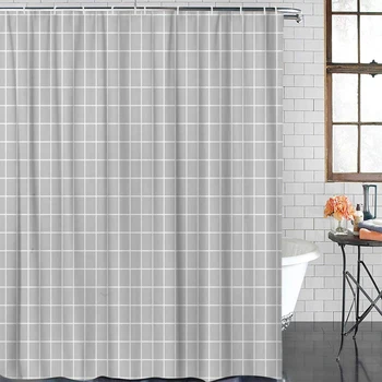 

Bathroom Decorations Waterproof Shower Curtains Grey Lattice Shower Curtains with Hooks