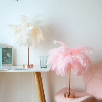 

Feather Table Lamp USB/AA Battery Power DIY Creative Warm Light Tree Feather Lampshade Wedding Home Bedroom Decor WF1113