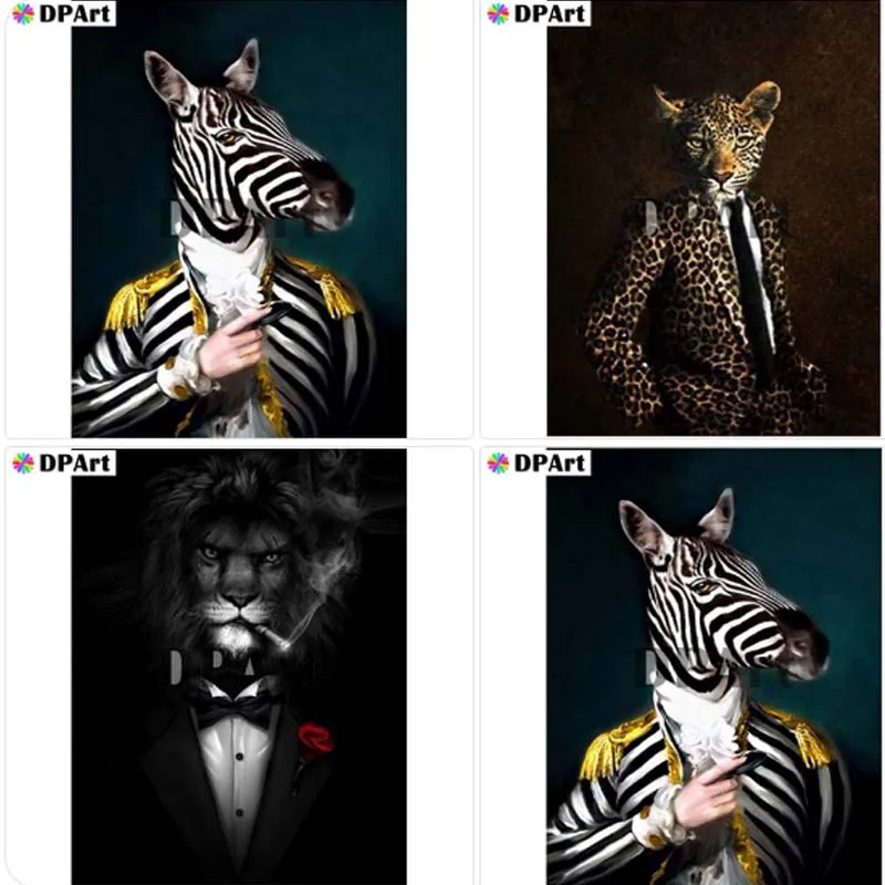 

Diamond Painting 5D Full Square/Round Drill Dressed Animal Zebra Lion Leopard Daimond Embroidery Painting Cross Stitch Pic M271